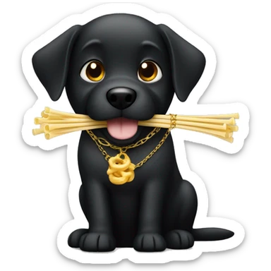 Black dog with gold chain eating noodles sticker