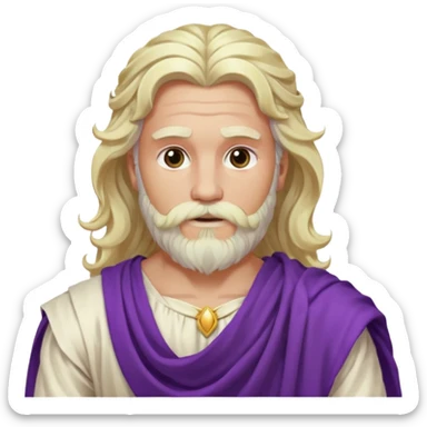 Jupiter from The Olympians with long platinum blonde wavy hair and beard, purple toga sticker