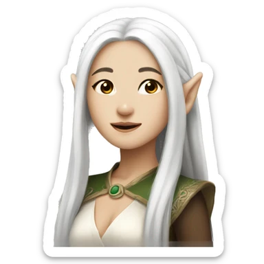 Asian feminine body slim long white hair elf  sticker
