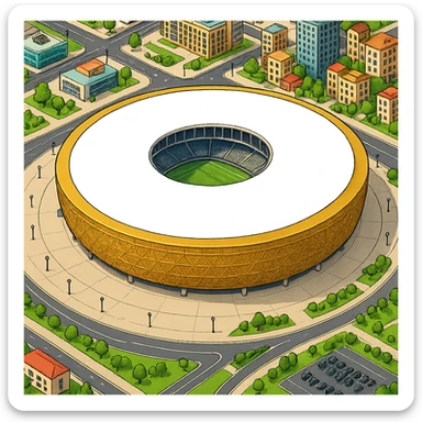Изометричная, яркая, детализированная и фотореалистичная иллюстрация стадиона Lusail Stadium в стиле 3D-коллажей городов, насыщенные цвета, аккуратные и чёткие линии, мультяшно-реалистичная стилистика. Чёткие контуры, не размазанные линии, высокое качество, прозрачный фон, не обрезать края стадиона. sticker