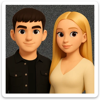 Slightly increase the volume of the upper body of the girl, significantly spread them apart from each other, make the skin color the same for both characters, keep the cartoonish 3D style as in the reference image. sticker