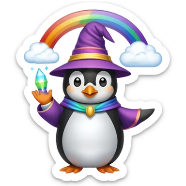 Penguin wizard in a cloud asking "What is rainbow connection?" sticker