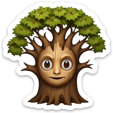 Make a wood with a face and wooden legs and arms and a bat sticker