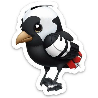 A magpie wearing a Manchester United uniform holding a ball in the space station sticker