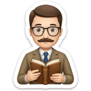 gentleman with moustache holds a book and reads it sticker