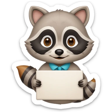 soft raccoon mascot holding a blank sign, neutral calm colors, gentle smile, rounded shapes, clean outline, safe educational style sticker