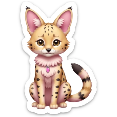 Whitish pastel-rosy-pink cute elegant furry kawaii Serval, full body sticker
