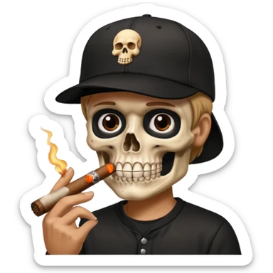 Skull head with a black baseball cap with a cigar in his mouth sticker