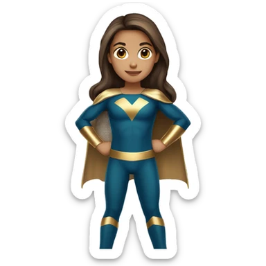 superhero, child, girl, long brown hair, brown eyes, hispanic, straight hair, earrings, gold clothes sticker