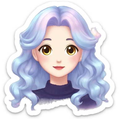 Gorgeous anime style lady blushing face dreamy idol model colorful shiny sparkle kawaii pastelcore cottagecore pearly petite simplistic aesthetic trending style sticker