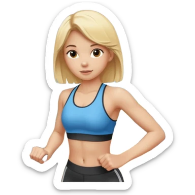 a young girl with blonde hair is exercising in the gym sticker