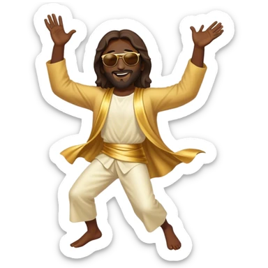 dancing figure of rejoicing Jesus with  sunglases golden  sticker