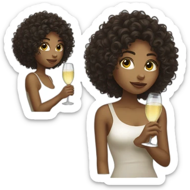 Curly hair girl drinking prosecco sticker