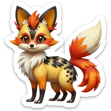 Rare realistic cool cute epic aesthetic colorful Fennekin-Zorua-Civet-Genet-species-Fakemon-hybrid-creature, with splotches and rosette markings, full body sticker
