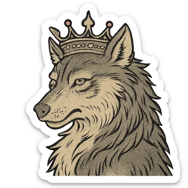 ukiyo-e style wolf with a crown sticker