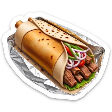 Doner Kebab Cinematic Realistic Doner Kebab Dish Emoji, depicted as iconic, spiced meat wrapped in foil and paper, rendered with lifelike textures and dynamic, appetizing lighting. sticker