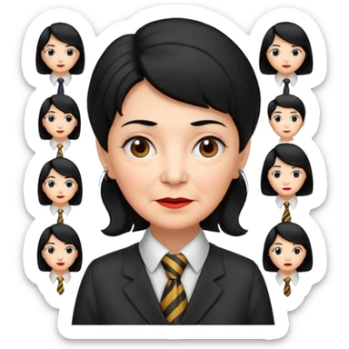 old woman with Necktie. different hair styles, black hair. sticker