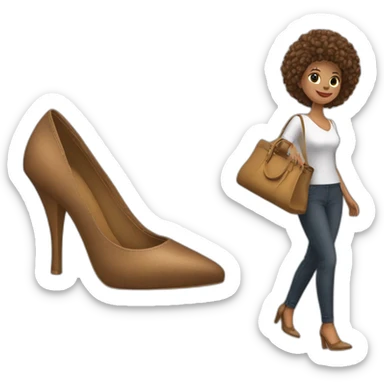 vendedora de zapatos bien vestida con rulos y pelo largo, piel castaña sticker