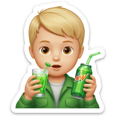 A baby boy drinking Mountain Dew sticker