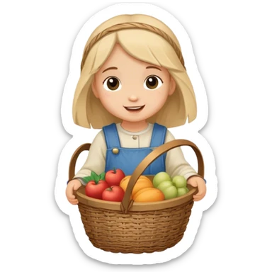 happy toddler girl  carrying wicker basket, medieval age sticker
