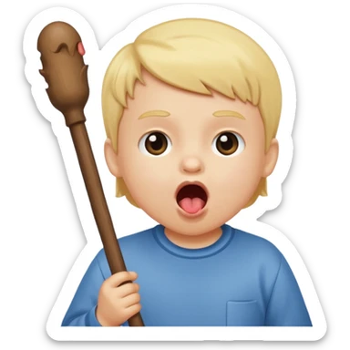 A stick with an open mouth without a tongue in a white child sticker