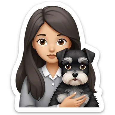 Long-haired girl holding a Black and white schnauzer sticker