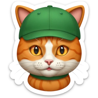 Cat in Green Cap – orange cat wearing a small baseball-style cap. sticker