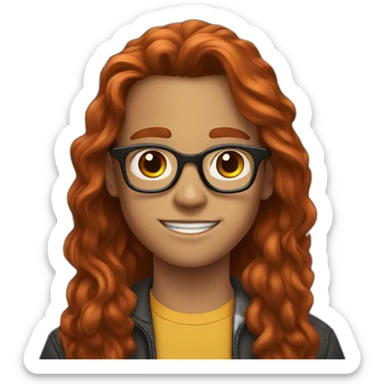 A 13-year-old boy with long red hair, dark glasses and brown eyes sticker