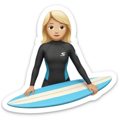 blonde haired white skinned surfer girl with surfboard  sticker