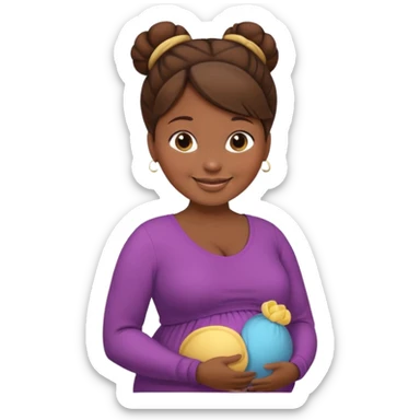 pregnant woman, brown hair, dark skin, bun hair sticker