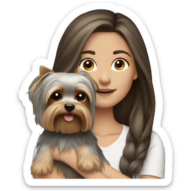 Brunette long hair white girl with grey yorkie puppy sticker