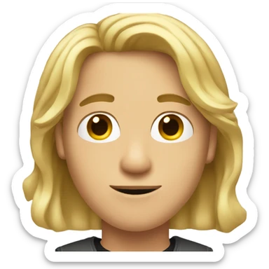 young man with shoulder length blond hair and brown roots sticker