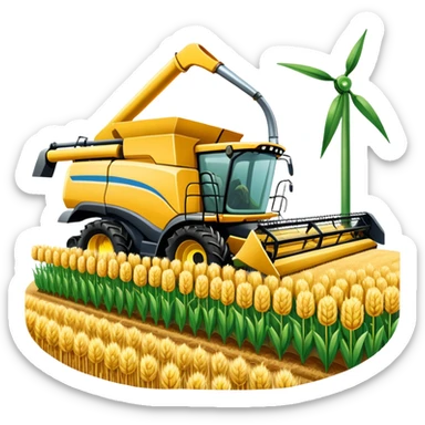 An icon featuring a wheat field, a combine harvester, fertilizer formulas, and plant cells, symbolizing agronomy. The design includes farming tools and crops, representing agricultural science, crop production, and plant biology. Transparent background highlights sustainable farming and growth. sticker