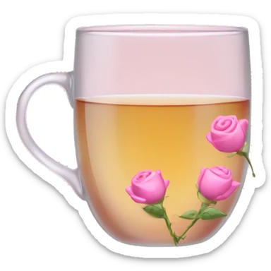 Glass cup of tea with tiny pink small rosebuds sticker