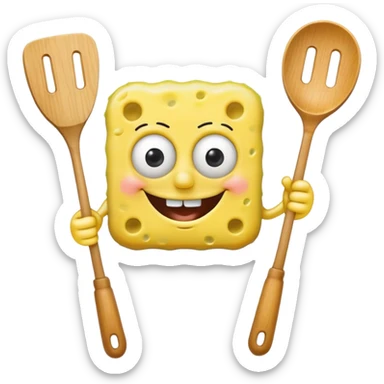 spongebob holding a spatula sticker