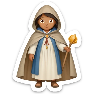 pilgrim woman walking with the Camino de Santiago shell behind her sticker