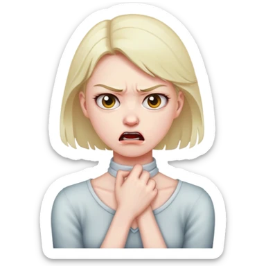 Girl holding neck while mad sticker