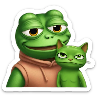 pepe frog with a cat sticker
