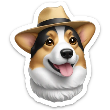 black and white corgi wearing a hat sticker