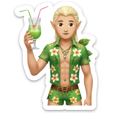 elf male legolas Unbuttoned Hawaiian shirt, swim trunks, shaking a cocktail shaker (sparks flying) sticker