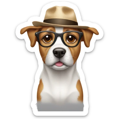 A dog with a hat and glasses sticker