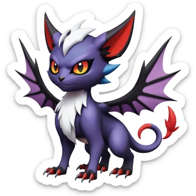 Edgy Cool Kawaii Litten-Noivern-Noibat-Absol-Pokémon Full Body sticker