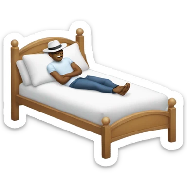 A man sleep with a hat in his bed  sticker