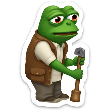 pepe with a ban hammer that says "self-excluded" sticker
