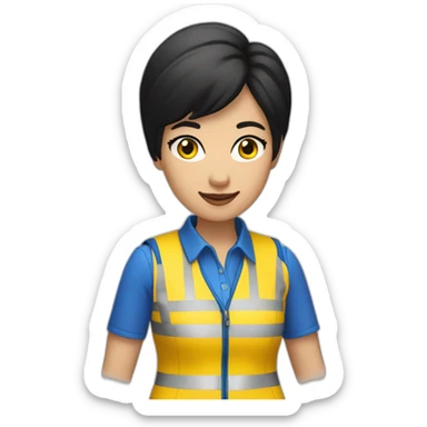 Ikea manager woman with yellow ikea shirt, black hair and white gloves and blue  vest sticker