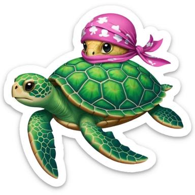 sea turtle wearing a pink pirate scarf sticker