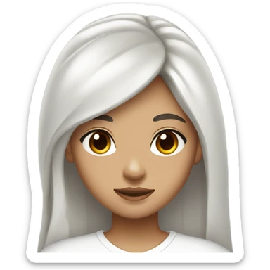 Girl with white brown skin dark brown eyes wearing a white shirt with a silver necklace  and black brown long hair with bangs sticker