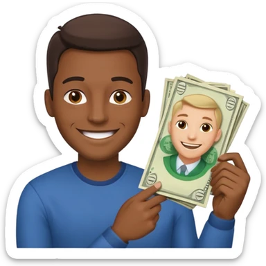 Create a photorealistic emoji of a happy man holding money. 4 different options sticker