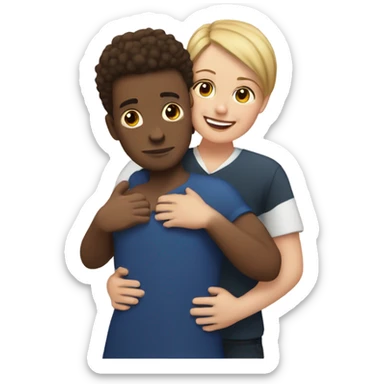 black man with short hair hugging brunette short white woman sticker