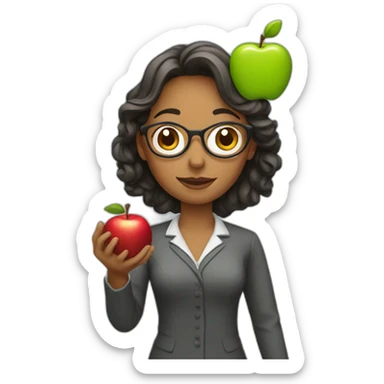 Woman teacher holding an apple sticker